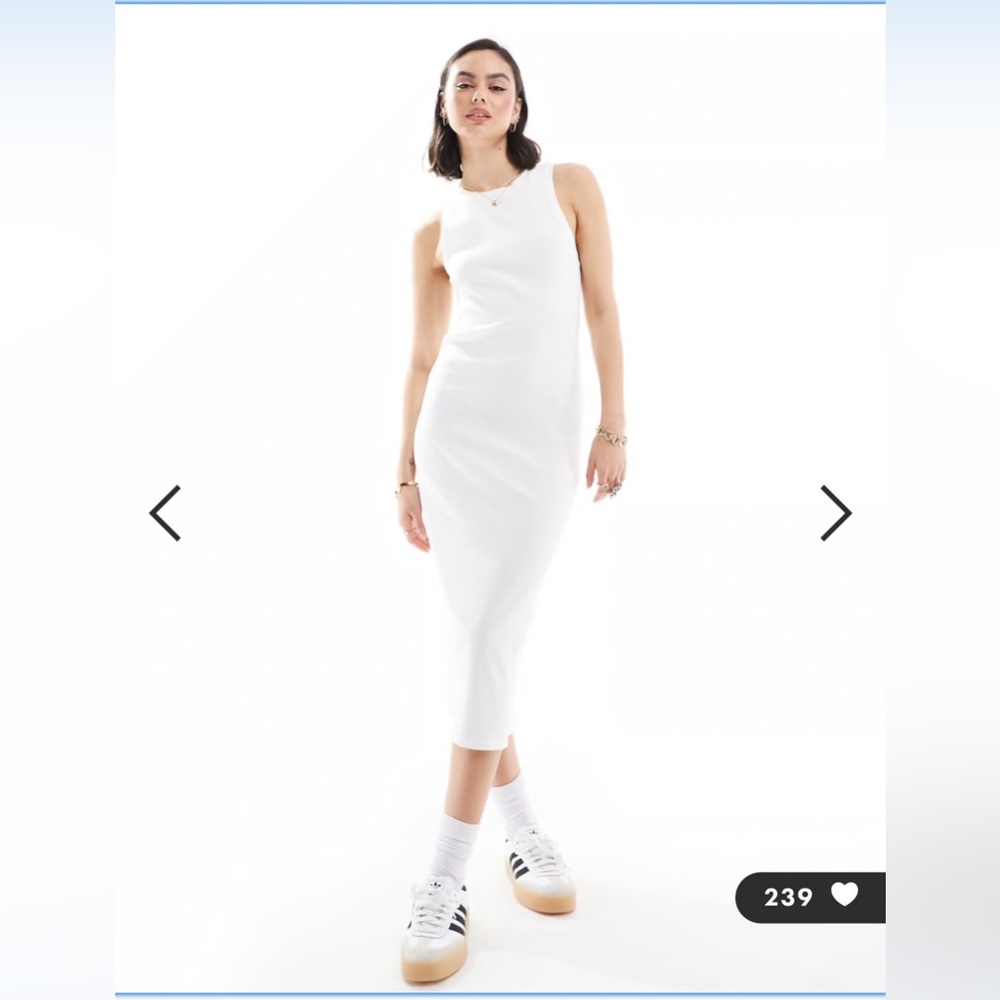 Aware by Vero Moda Ribbed Knit Fitted White Dress, Sleeveless, Round Neck, Sz M - Picture 1 of 13